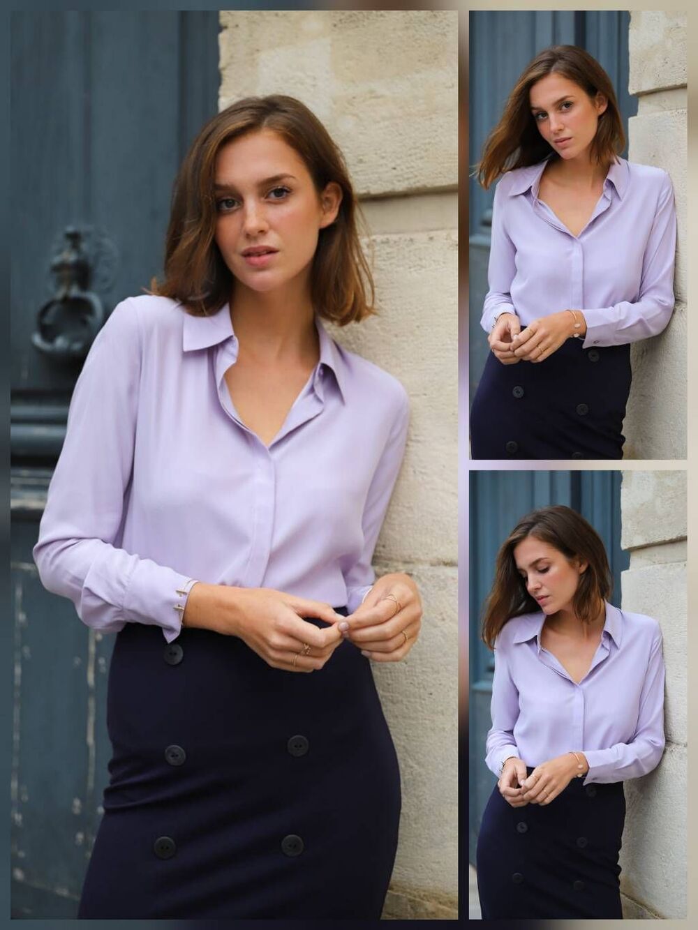 Ravella Florence Matte Charmeuse Washable Silk Button Down Blouse Sz. LP(?)